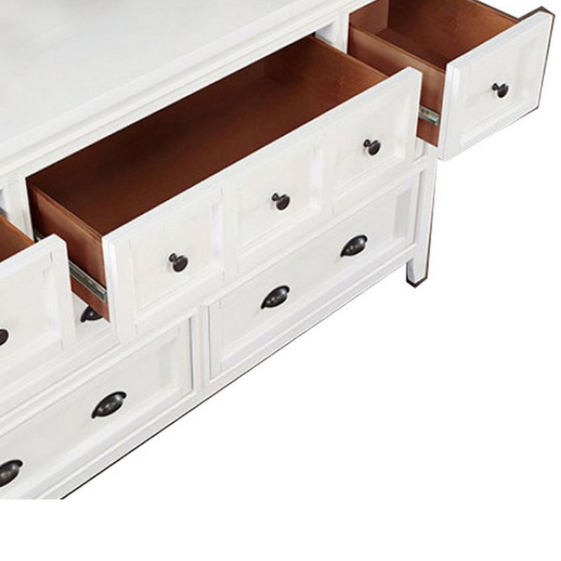 Commode double en bois massif à 7 tiroirs l 56 po Hannon, Blanc