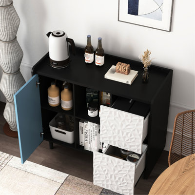 Black Cabinet With Doors And 2 Drawers, Sideboard Buffet For Kitchen & Dining Room, Extra Storage Space, Drawers Spacious Storage, Kitchen, Living Area, Material