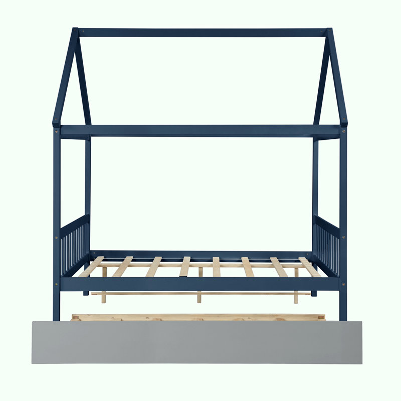 Lit simple avec lit gigogne House, Marine, Double