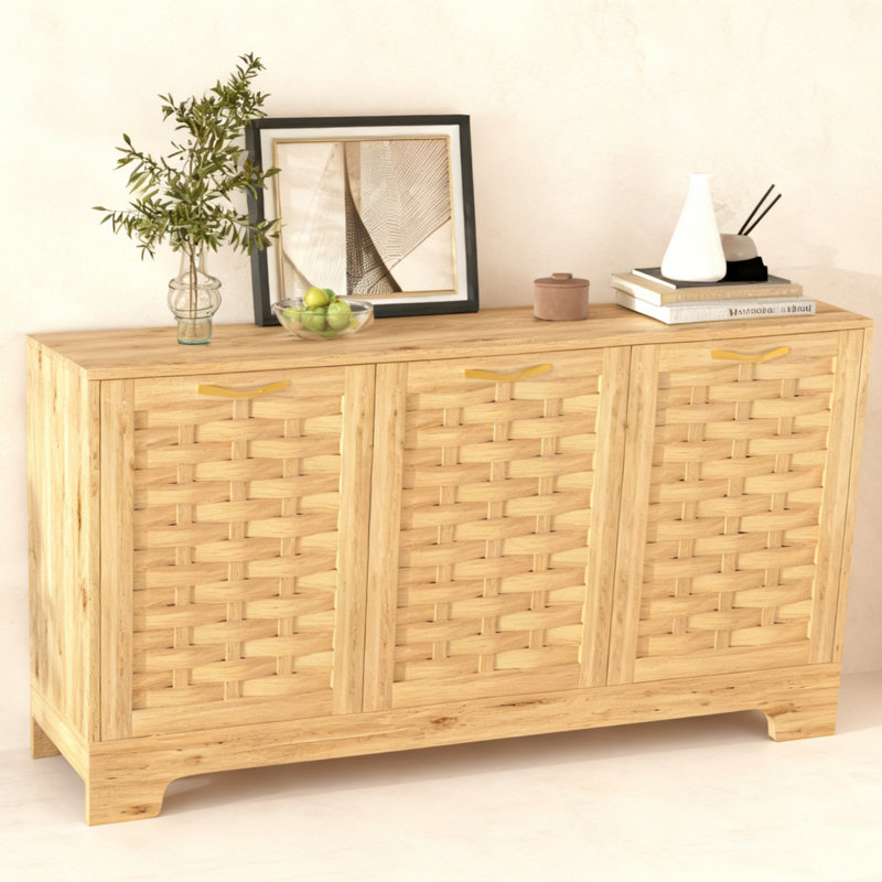 Storage Cabinet With 3 Doors, Wood Sideboard Buffet Cabinet With Adjustable Shelf And Anti-Tip Kit, Accent Cabinet For Living Room, Hallway, Entryway, Dining Room, Bedroom