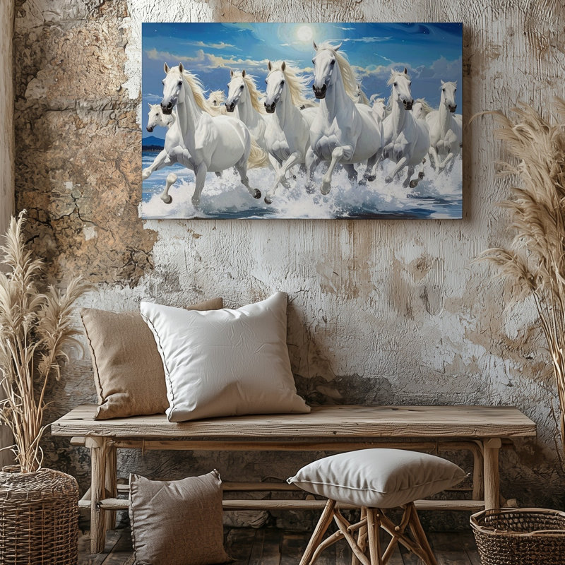 Toile murale, Troupeau de chevaux céleste, H 16 po x l 20 po