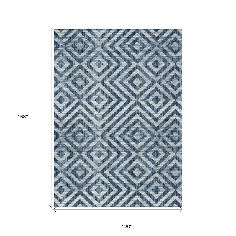 Tapis extérieur lavable à motif géométrique bleu marine et ivoire 10 pi x 14 pi