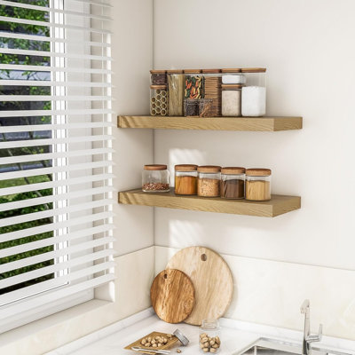 31.5" Floating Wall Shelves Set Of 2, Rustic Oak Shelves