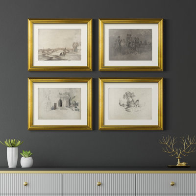 Ensemble de 4 reproductions encadrées Vintage S Croquis III