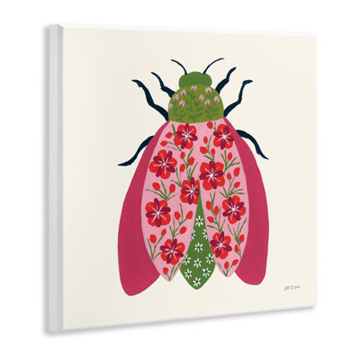 Art mural rose et vert sur une coccinelle en fleurs par Yvette St. Amant
