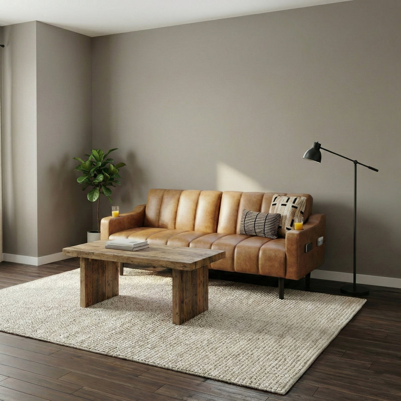 80" Modern Upholstered Sofa for Living Room, Brown