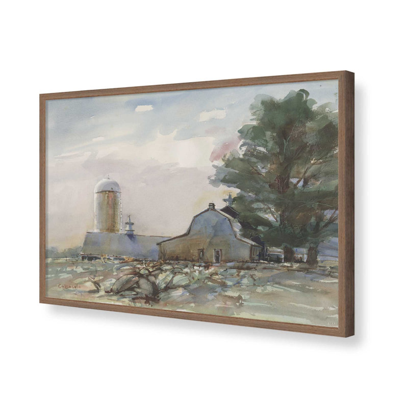 «Connecticut Valley Farm» par Stephen Calcasola, reproduction d'art, H 18 po x l 24 po, Brun