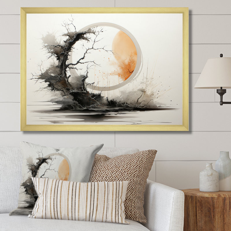«Gray Coral Buddhist Art Enso Enlightenment», reproduction d'art sur toile spirituelle, Cadre doré à une seule photo