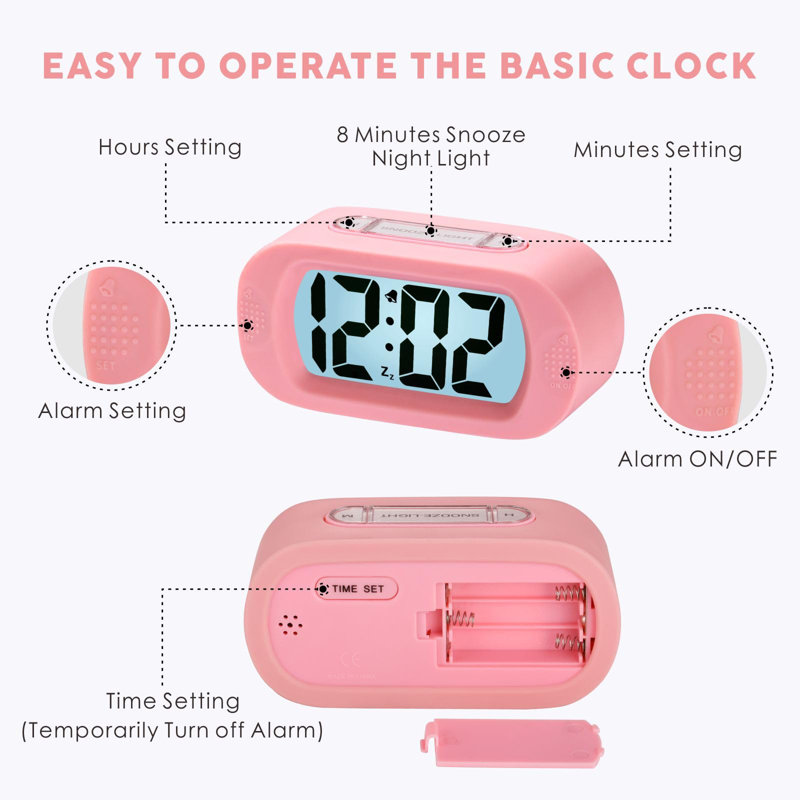 Digital Electric Alarm Tabletop Clock Green, Pink