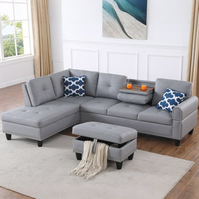 Canapé modulaire avec méridienne, canapé en forme de L avec repose-pieds de rangement pour le salon, appartement