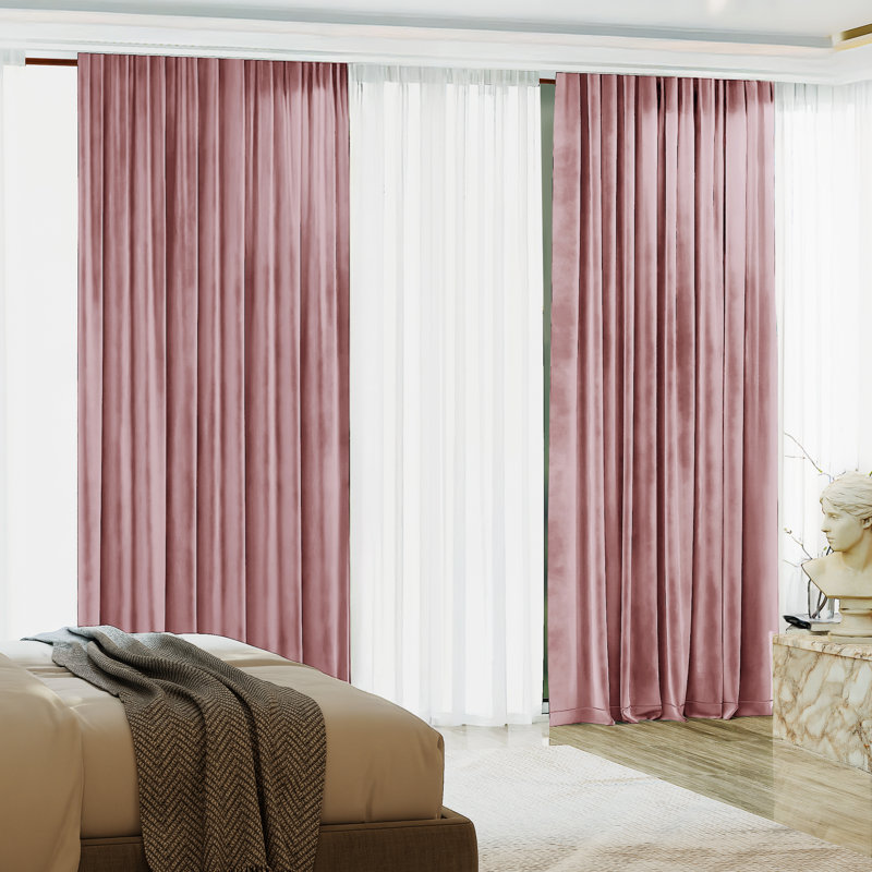 Blackout Velvet Curtains For Bedroom, Living Room And Home Office (Set Of 2), 52" W x 120" L, Dusty Rose