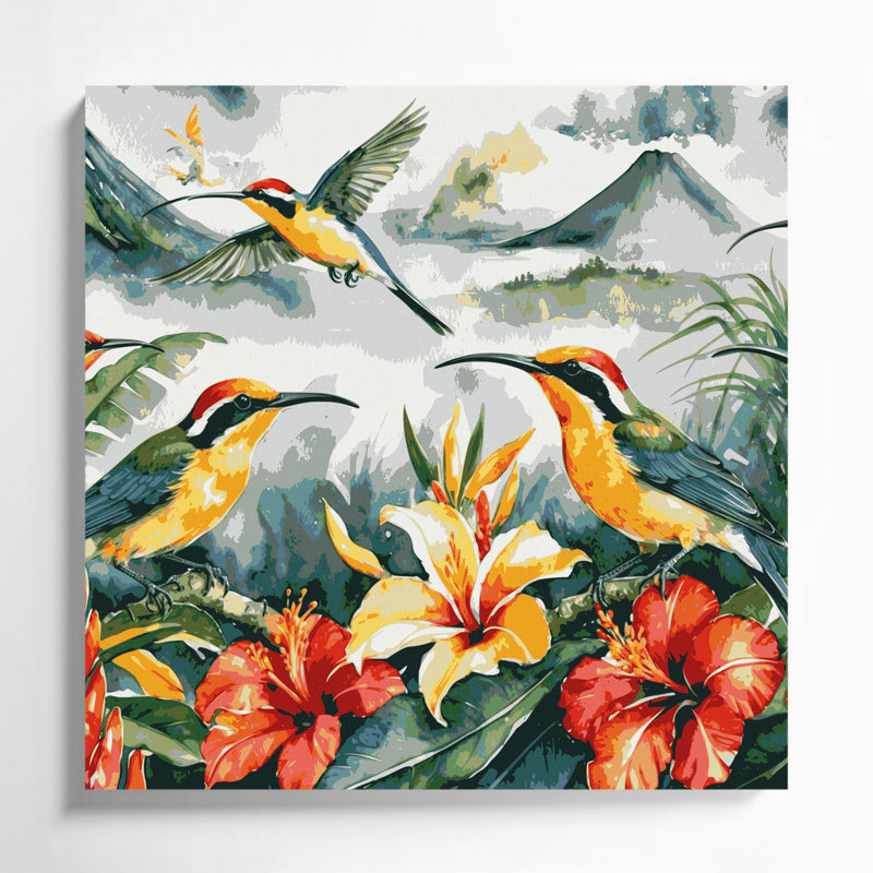 Hawaiian Hawaiian Honeycreepers, art sur toile gris, H 12 po x l 12 po