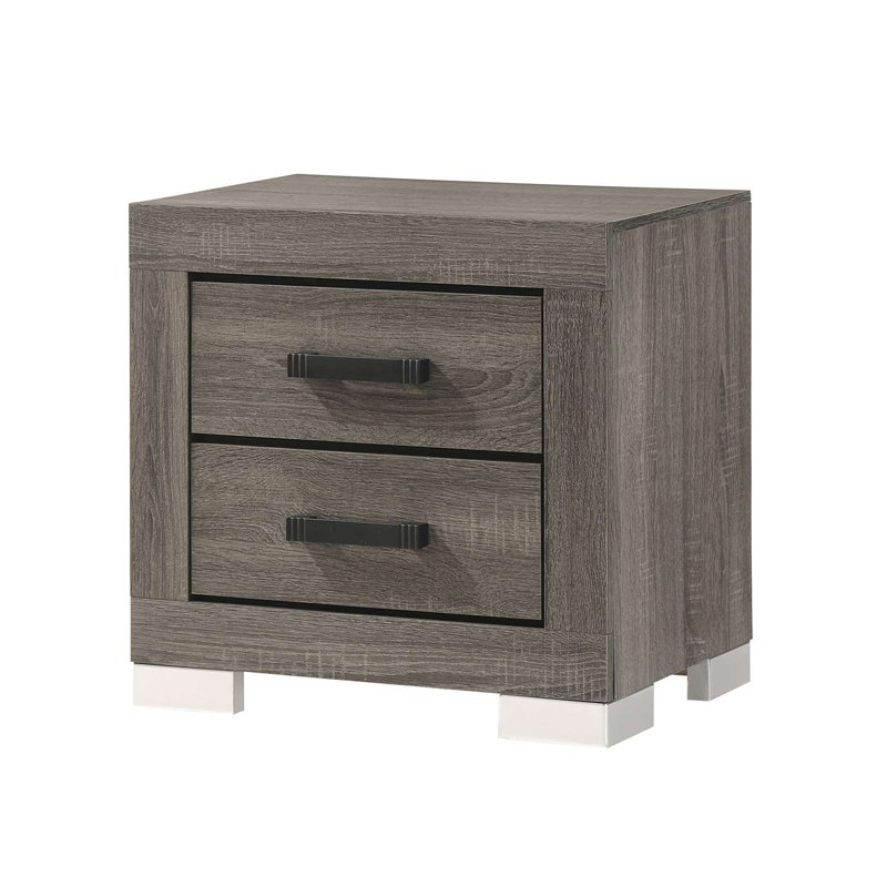 Ensemble de chambre avec très grand lit 3 pièces en chêne gris contemporain avec tête de lit à chevrons et 2 tables de chevet