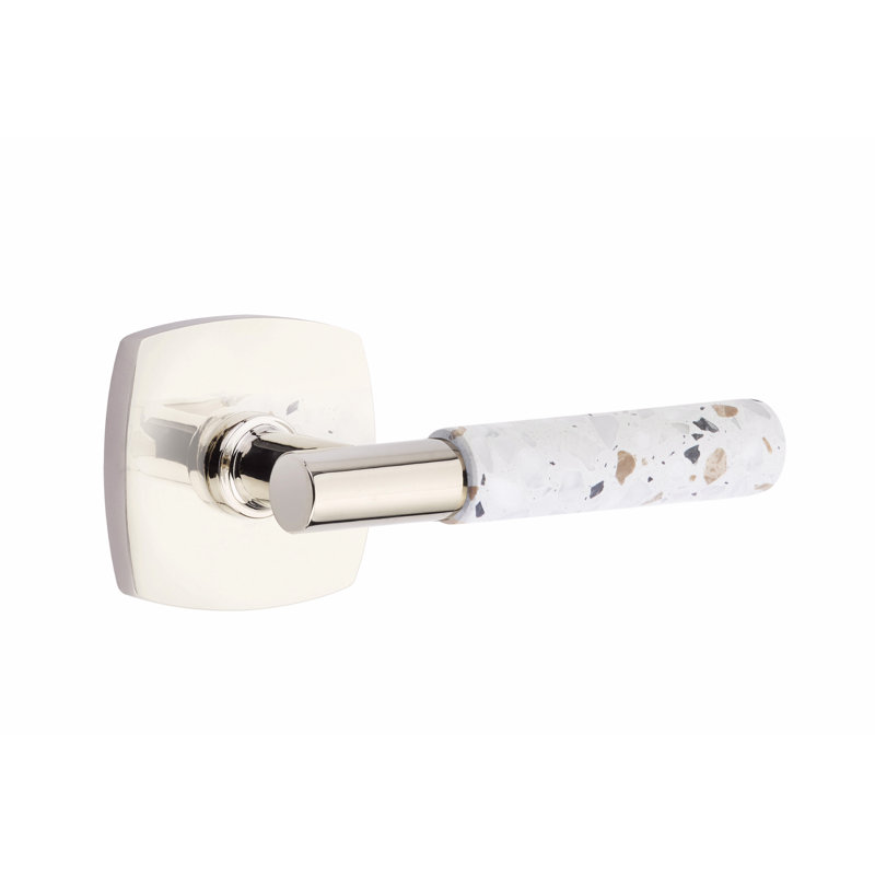 Ensemble de faux leviers Emtek Select, rosette Urban Modern, tige en T, Nickel poli / terrazzo clair