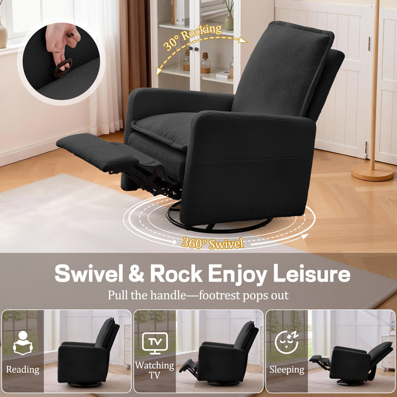 Recliner Chair, Swivel Recliners With Pillows, Small Rocker Recliner For Small Space, Manual Recliner With Side Pockets