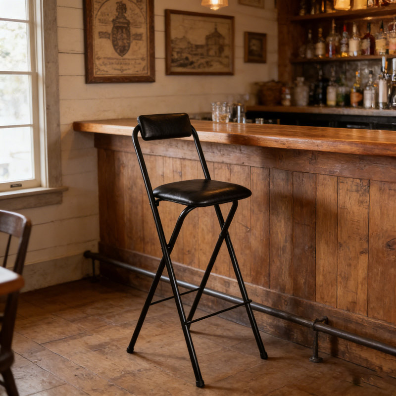 Tabouret de bar 29,5 po pliable en similicuir noir avec dossier et comptoir robuste
