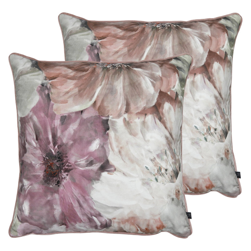 Aube Floral Square Cushion, Moonstone, Feather