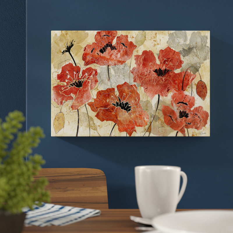 Silver And Red Poppies by Tre Sorelle Studios - Wrapped Canvas Painting, 71 cm H x 107 cm W