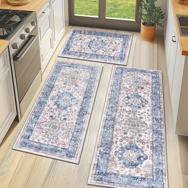 Tapis de cuisine antidérapant lavable à la machine, Bleu