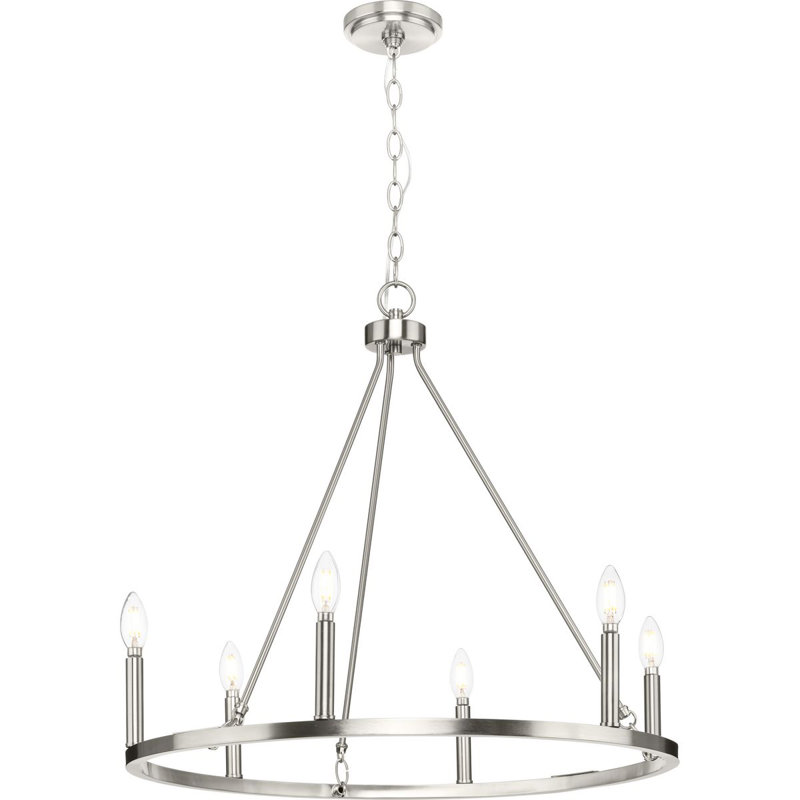 Lustre en roue de chariot à 6 lumières de style bougie Jonathaon, Nickel brossé