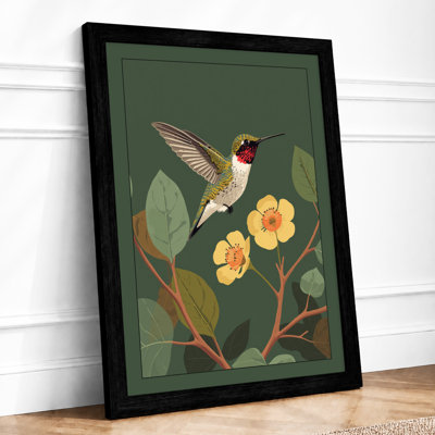 Hummingbird and Blossoms Botanical - Framed Print