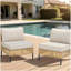 Outdoor Natural Wicker Sofa Boho Patio Sectional Loveseat Furniture Set With Beige Csuhions