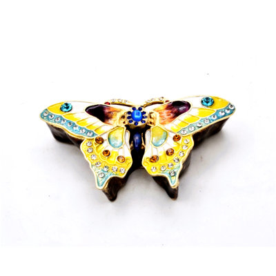 Boîte à bijoux papillon multicolore en émail avec cristaux autrichiens