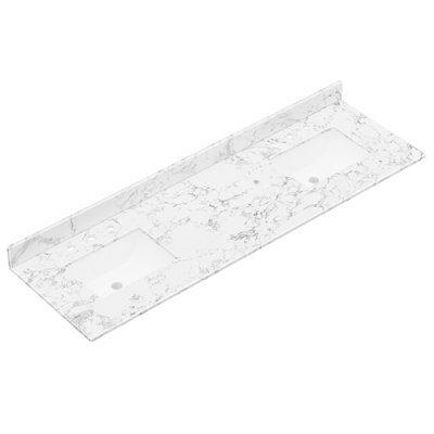 72 in. Engineered Stone Bathroom Vanity Top with Double Ceramic Sinks and Backsplash