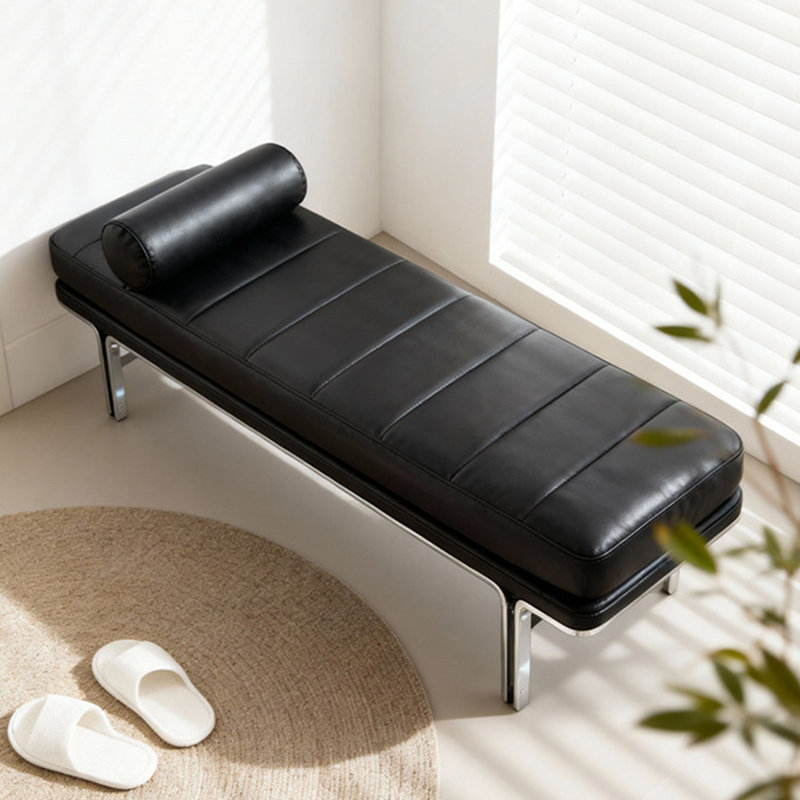 Banc rembourré noir, H 19,69 po x L 47,24 po x P 16,54 po, Noir