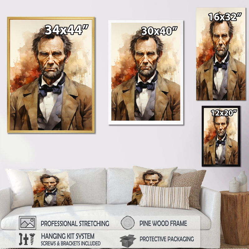 «Abraham Lincoln President Portrait II», reproduction sur toile, H 32 po x l 16 po x P 1 po, Toile tendue
