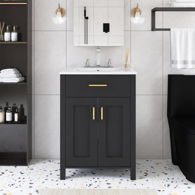 24" Freestanding Single Bathroom Vanity With Integrated Ceramic Top