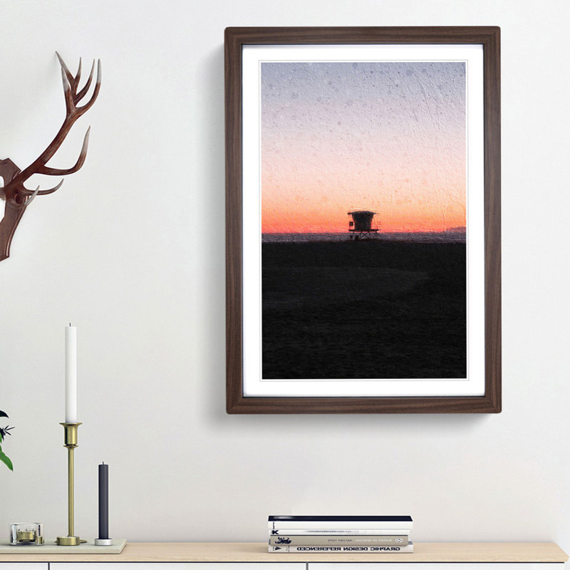 Lifeguard Station on Huntington Beach - Picture Frame Painting Print, Walnut Framed, 36cm H x 27cm W x 2cm D