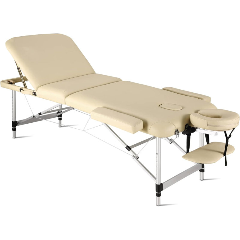 Table de massage portative Lit de massage réglable de 28 po de largeur pour tatouer les cils avec sac de transport, Beige
