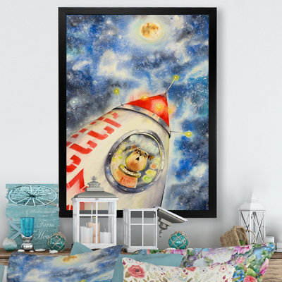 Caricature du premier vaisseau astronaute - décoration murale traditionnelle sur toile