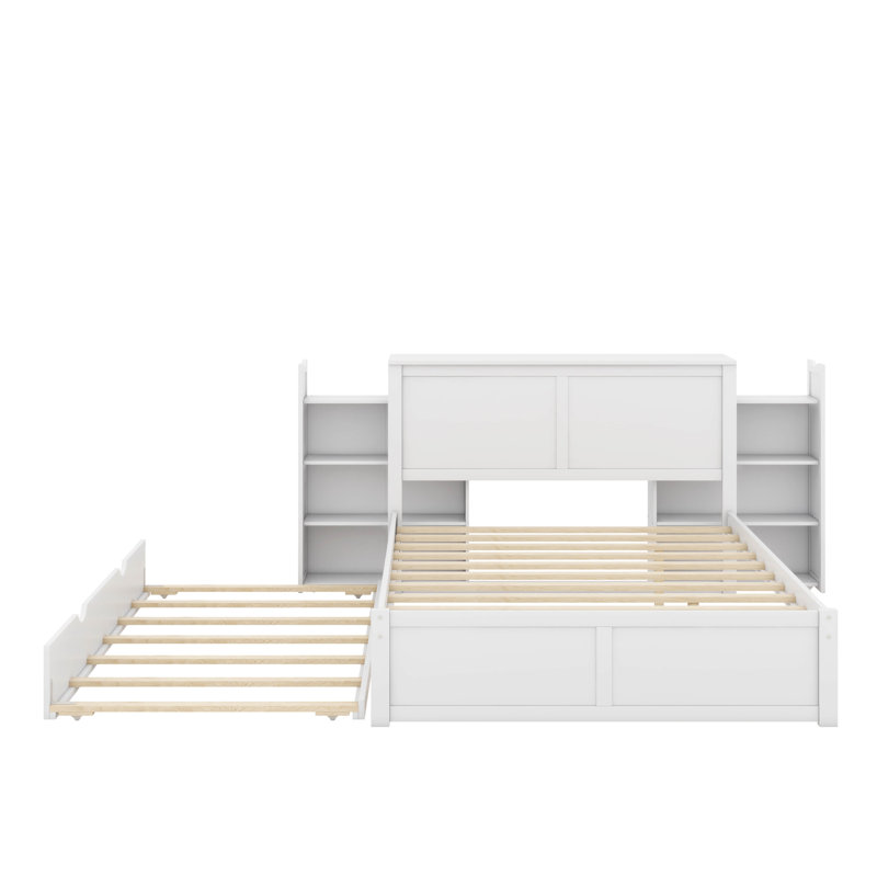 Lit plateforme avec rangement et tablettes gigognes, Lit double