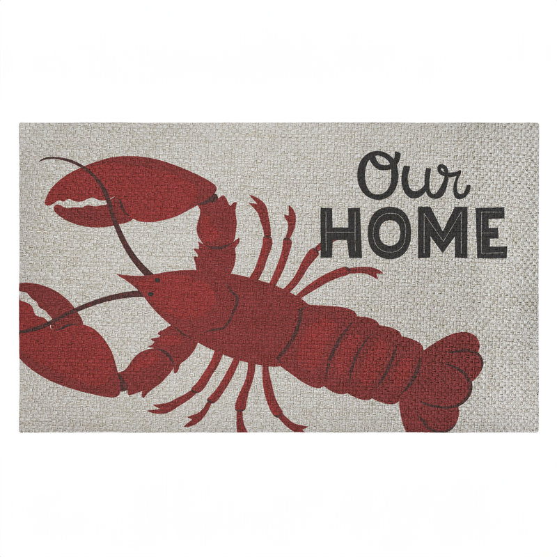 Our Home Lobster Outdoor Door Mat, design by Gail Veillette, 18"x30", Beige/Red/Black