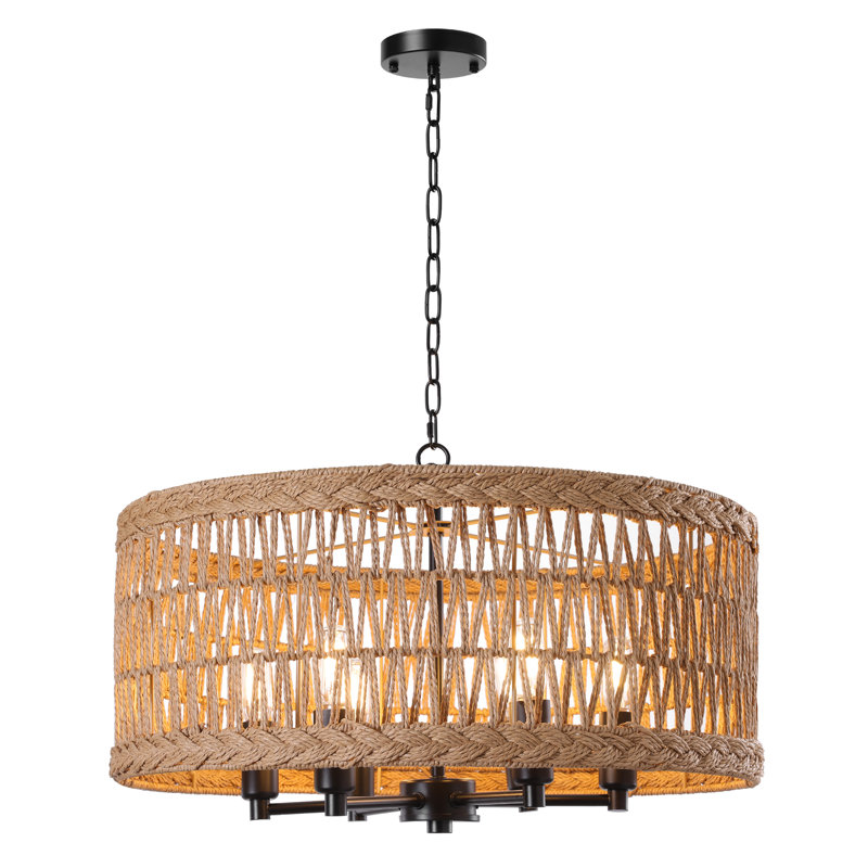 Lustre tambour 6 lumières Beatric, Noir mat