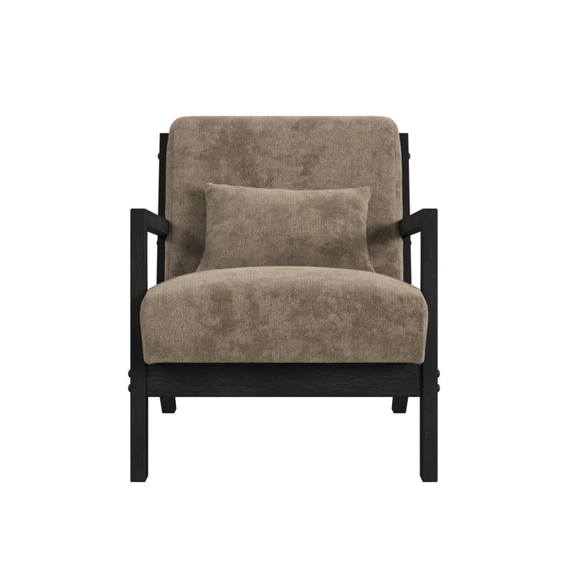 Freya Chair with kidney pillow in Langley Cocoa and Brushed Espresso Finish, Brown