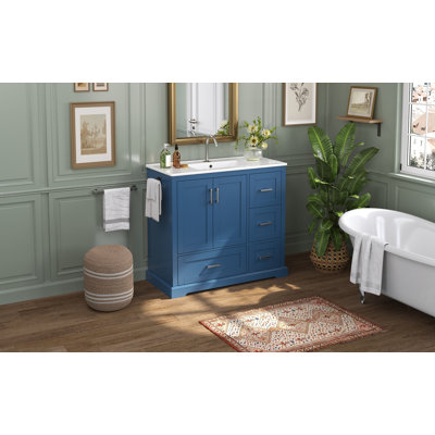 Meuble-lavabo 42 po avec lavabo en céramique 42 po - Bleu