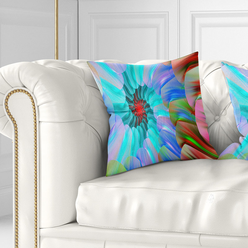 Spectaculaire vitrail avec spirales - coussin imprimé floral, 16 po x 1 po, Bleu sarcelle, Coussin décoratif