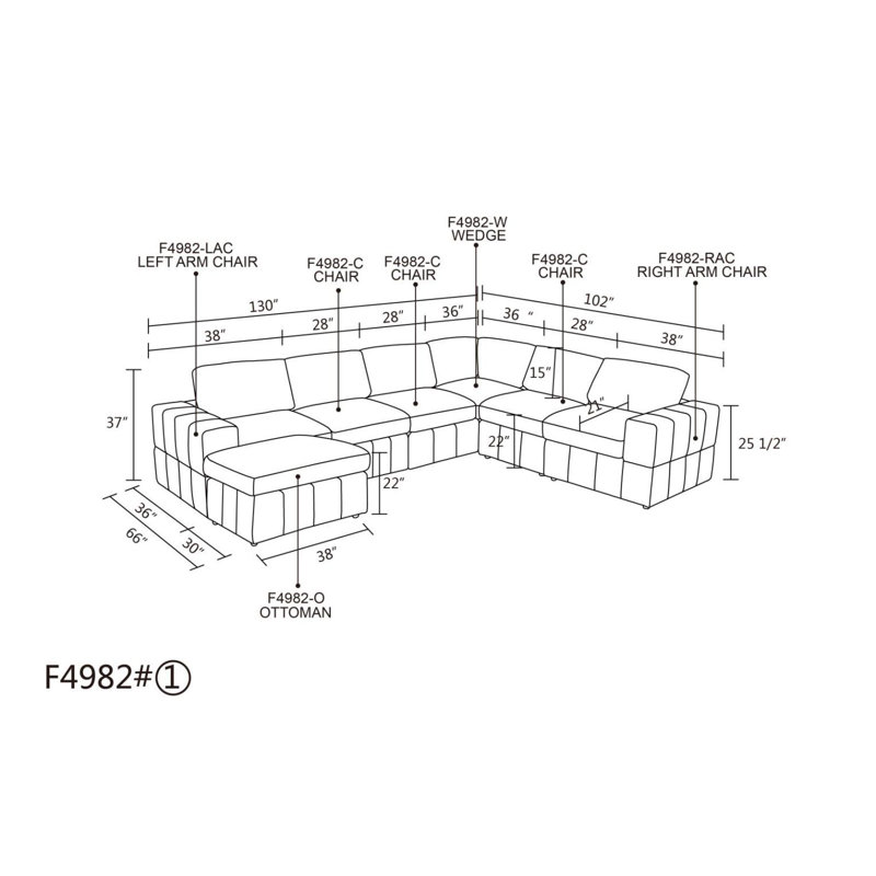 Canapé modulaire rembourré 7 pièces Ivelyn