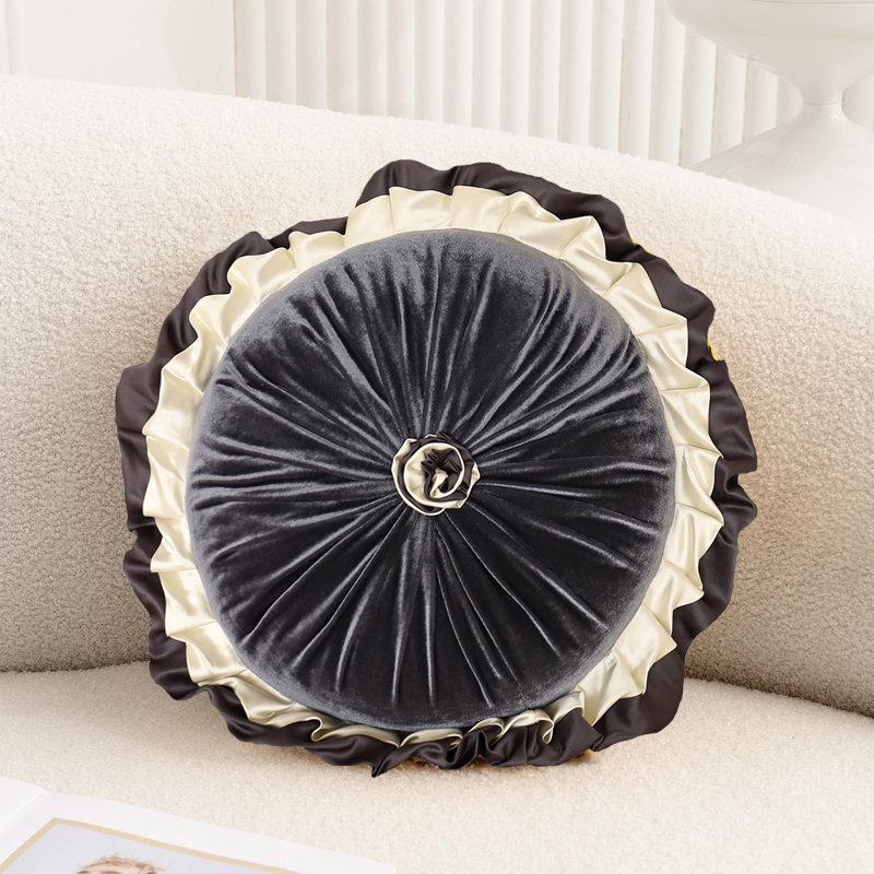 Ruffled Velvet Reversible Throw Pillow, Dark Gray, 14.9"H x 14.9"W