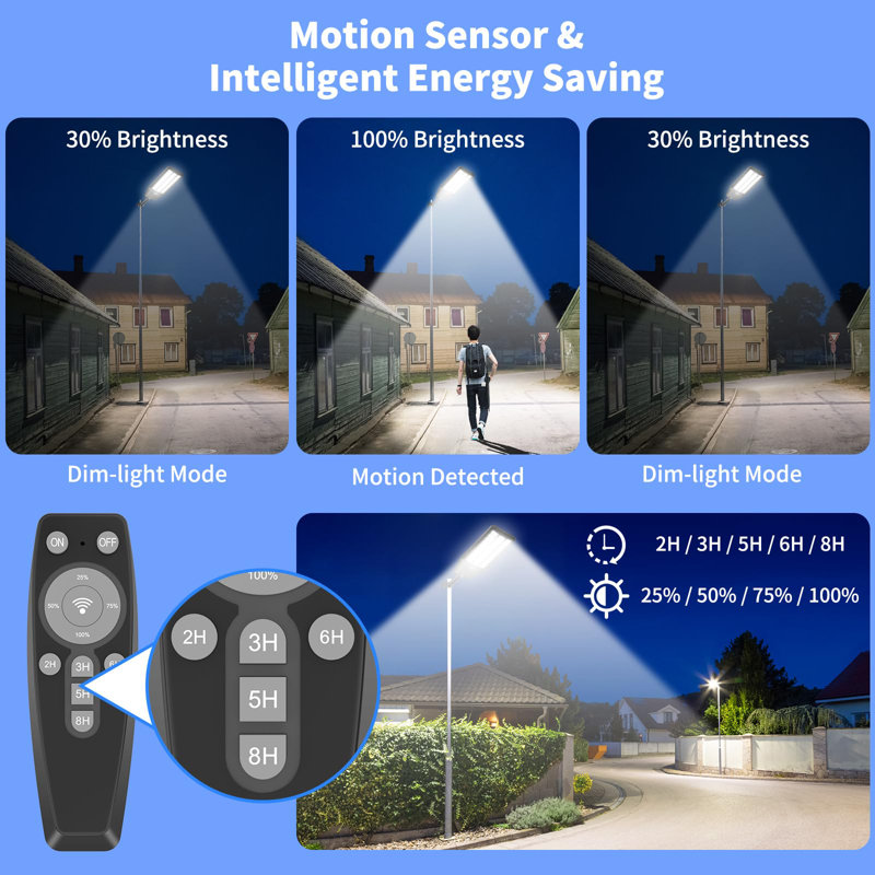 Home Outdoor Led Street Light  (set Of 2)  With Solar Panels Dusk To Dawn With Motion Sensor Remote Control 4800w 480000 Lumens Waterproof For Parking Lots Backyard