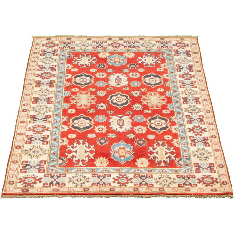 Tapis unique en laine noué à la main jaune Gazni des années 2010 de 3 pi 11 po x 5 pi 11 po Qaiden