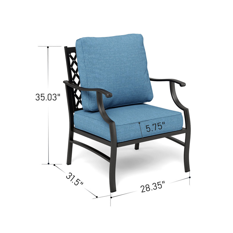 Argirios Metal Patio Chair with Cushions(Set of 2), Denim Blue