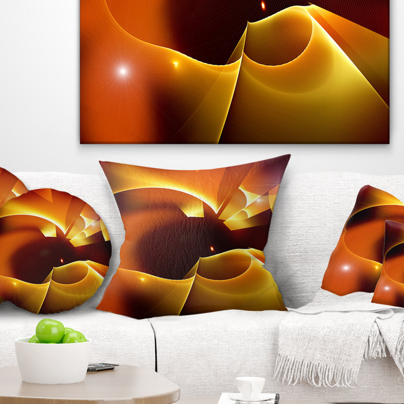 Motif fractal jaune chaud et rouge - coussin imprimé abstrait, 18 po x 18 po, Coussin décoratif