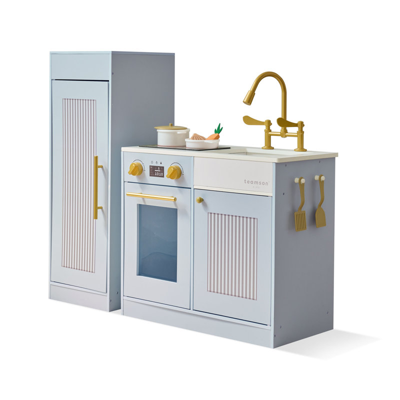 Ensemble de cuisine en bois avec grand réfrigérateur, évier et ensemble d'accessoires 12 pièces Teamson Kids Little Chef Chester