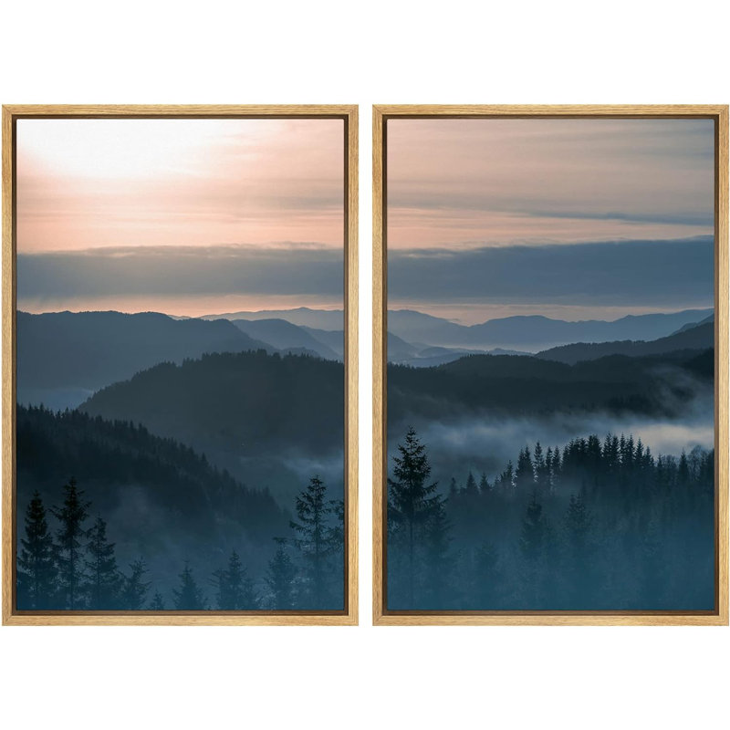 «Dawn Morning Sunlight Mountain Range Nature Landscape», impression sur toile, 2 pièces, Cadre naturel flottant