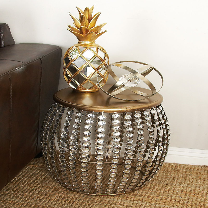 Ziebarth Metal Open Frame Gold Side End Accent Table with Crystal Embellishments