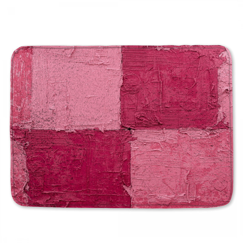 Tapis de bain texturé à carrés roses, L 24 po x L 17 po